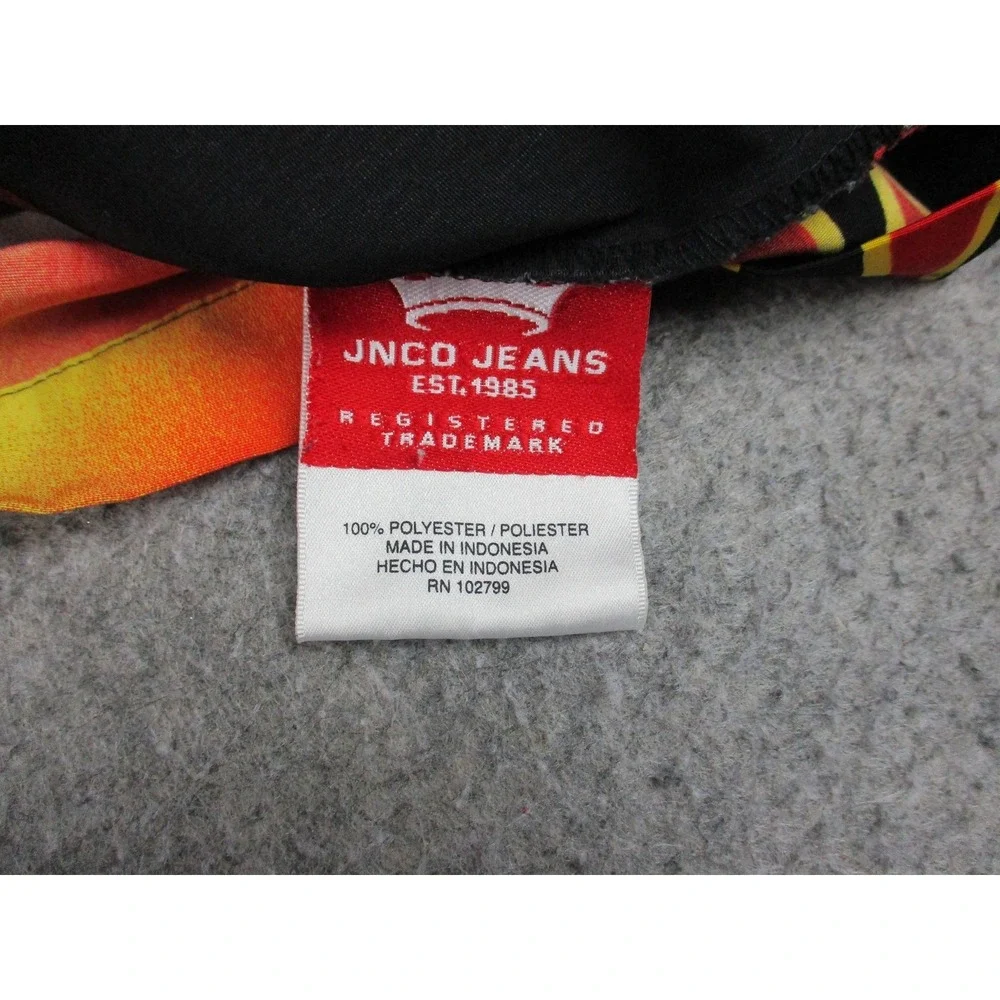 JNCO Shirt Mens Extra Large Black Red Flame Crown Graphic Button Up Skater Y2K